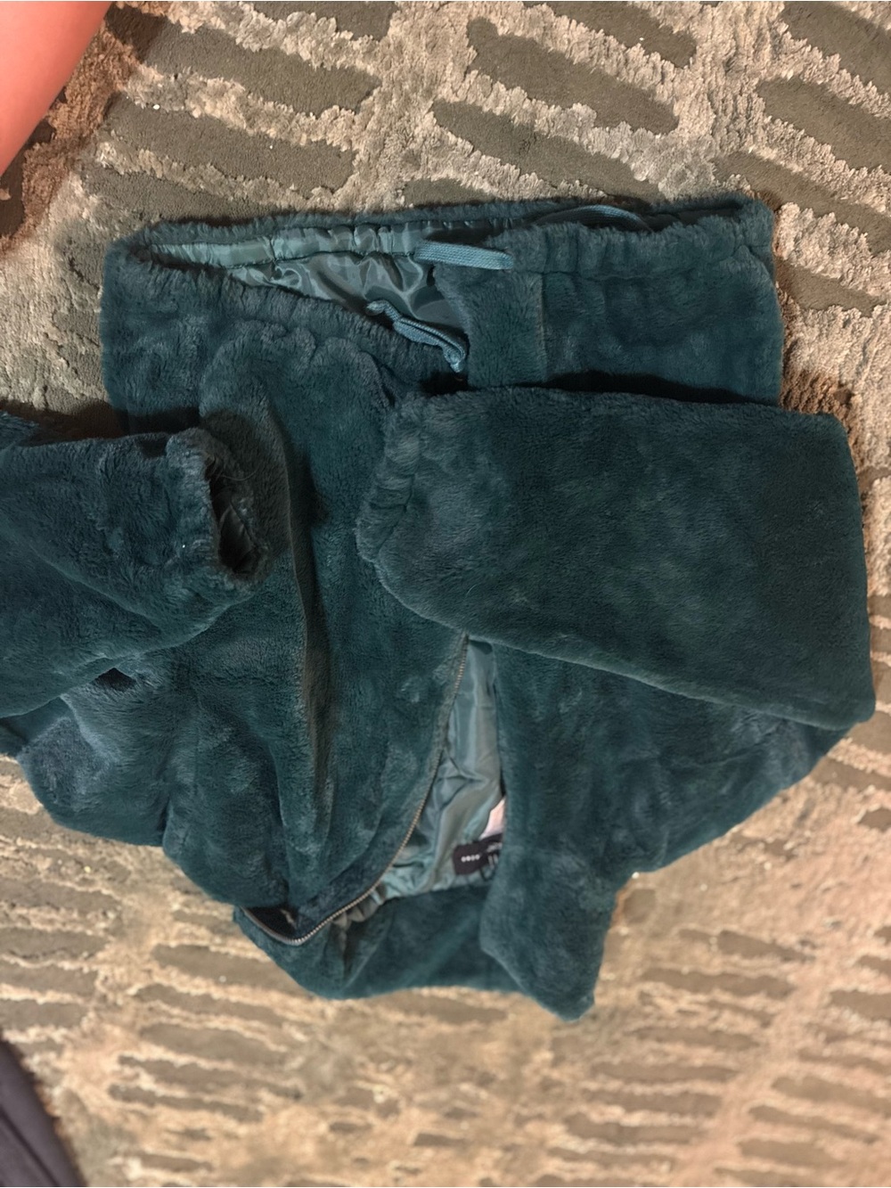 Plush Faux-Fur Bomber Jacket in Teal